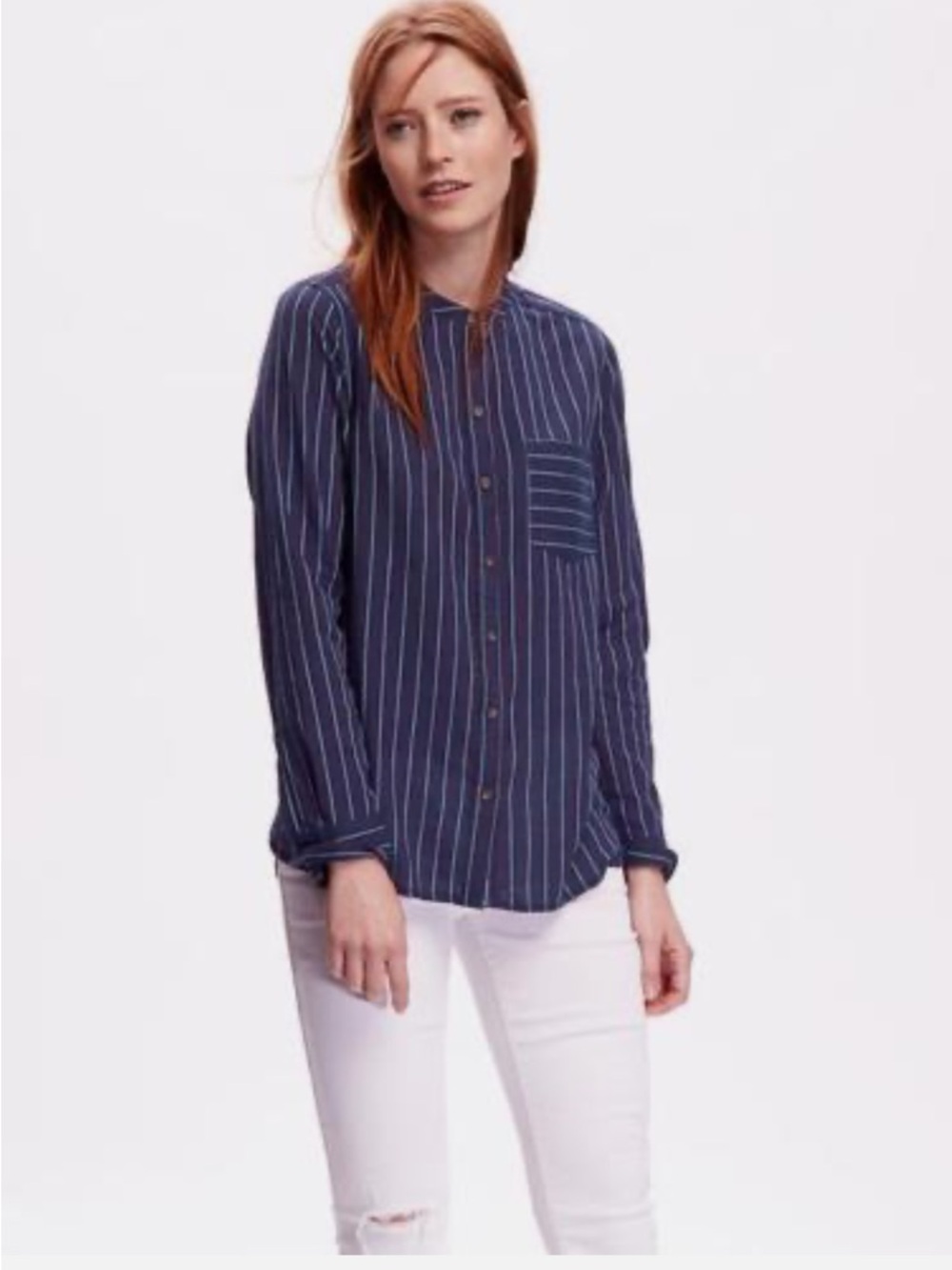 Old Navy Womens Mandarin Collar Striped Tunic Shirt Blouse size XS